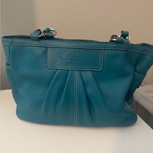 Coach Blue Pleated Leather East West Gallery Shoulder Bag